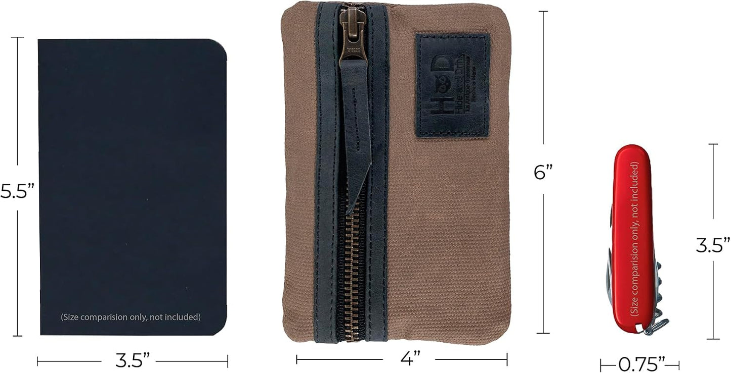 Multi-Tool Pocket Pouch, Compact Multipurpose EDC Zippered Bag, Mini Camping Tool Case, Waxed Canvas, Knife Holster, Handmade Slim Organizer