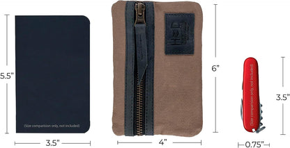 Multi-Tool Pocket Pouch, Compact Multipurpose EDC Zippered Bag, Mini Camping Tool Case, Waxed Canvas, Knife Holster, Handmade Slim Organizer