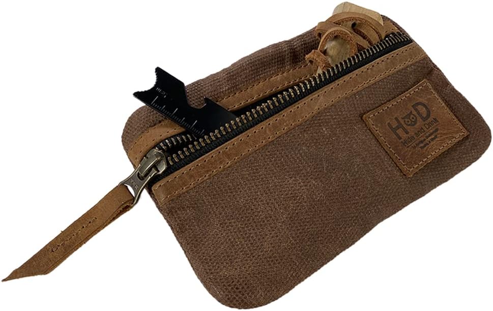 Multi-Tool Pocket Pouch, Compact Multipurpose EDC Zippered Bag, Mini Camping Tool Case, Waxed Canvas, Knife Holster, Handmade Slim Organizer