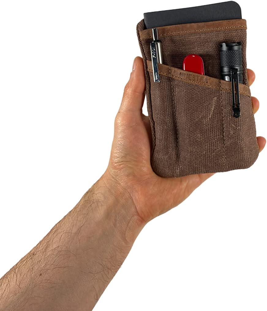 Multi-Tool Pocket Pouch, Compact Multipurpose EDC Zippered Bag, Mini Camping Tool Case, Waxed Canvas, Knife Holster, Handmade Slim Organizer