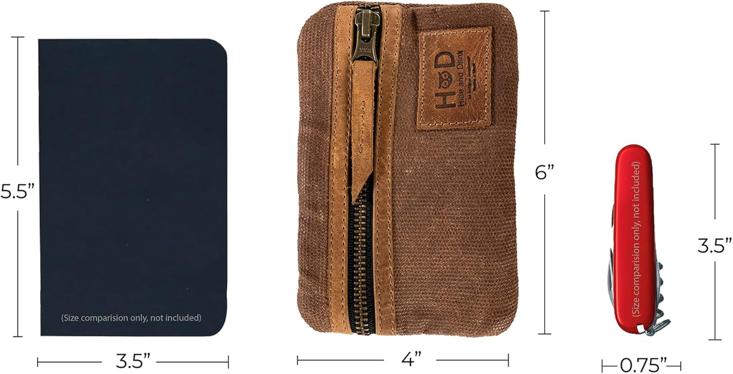 Multi-Tool Pocket Pouch, Compact Multipurpose EDC Zippered Bag, Mini Camping Tool Case, Waxed Canvas, Knife Holster, Handmade Slim Organizer