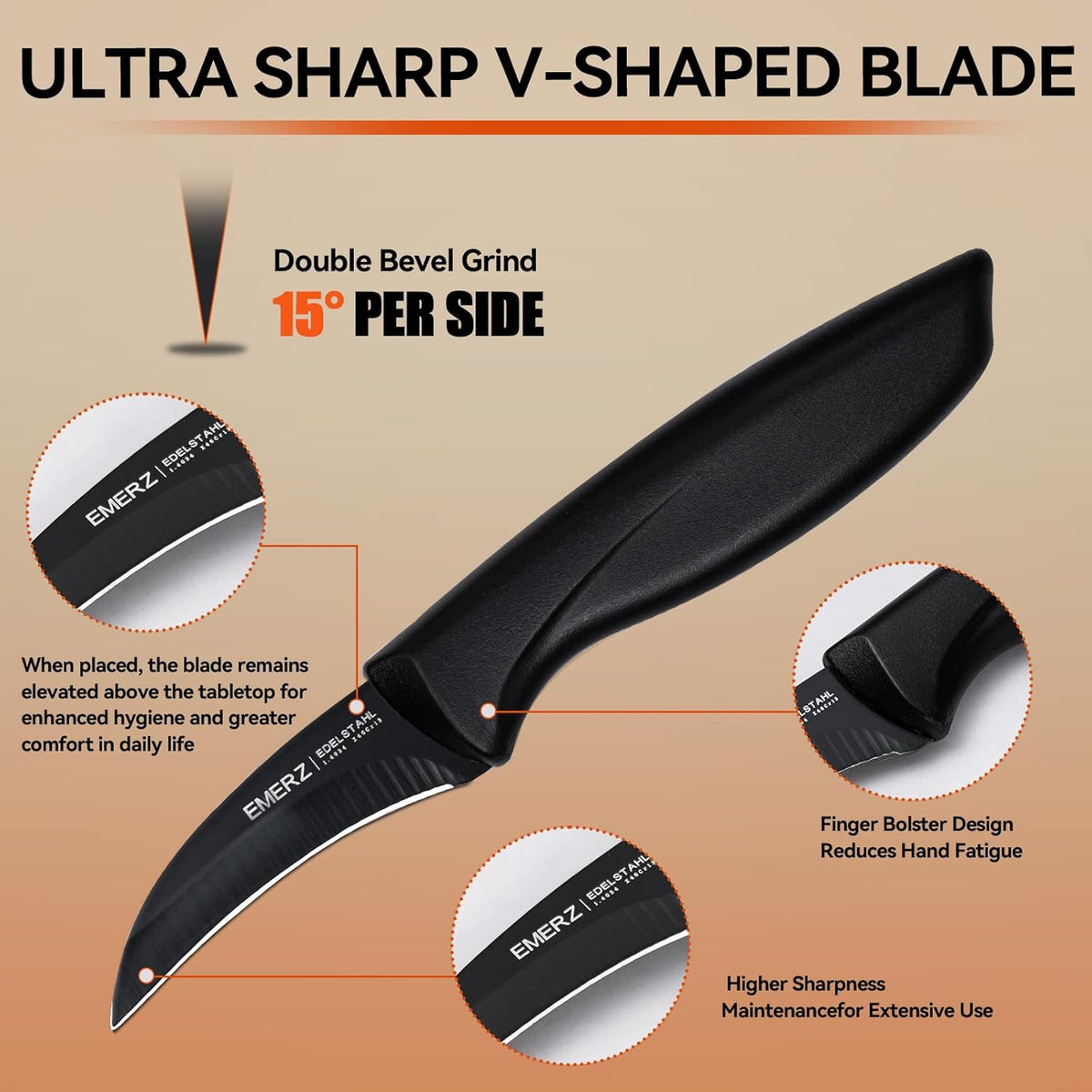 Bird Beak Paring Knife Set 4Pcs,Ergonomic handle for peeling and carving.