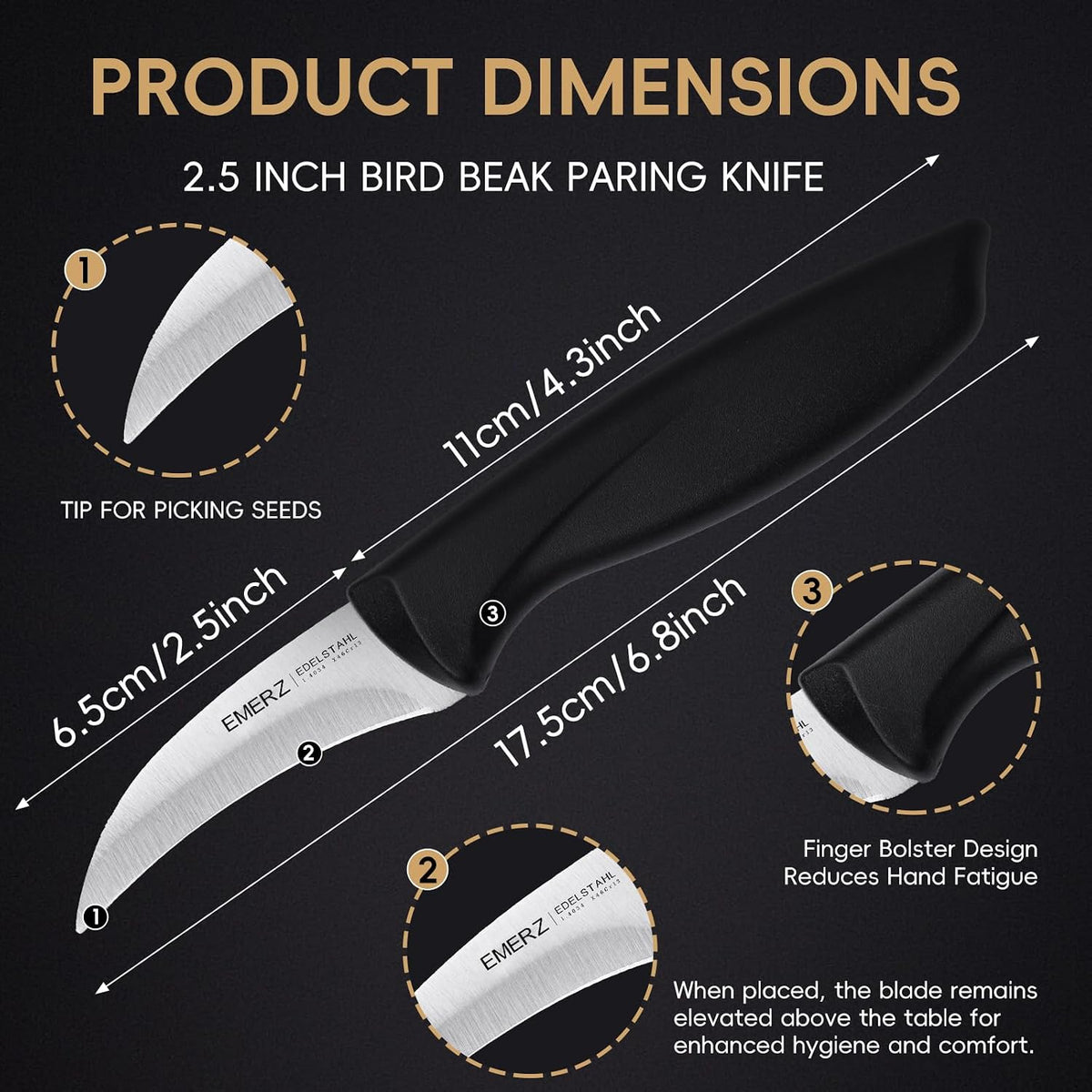 Bird Beak Paring Knife Set 4Pcs,Ergonomic handle for peeling and carving.