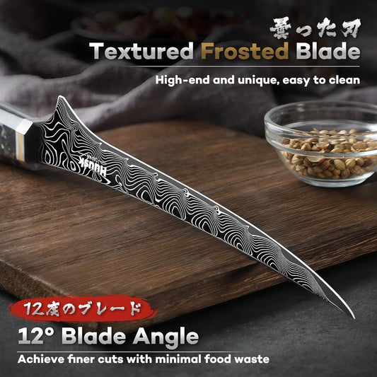 Huusk Damascus Fillet Knife 7 Inch, Japanese Ultra Sharp Boning Knife | Flexible Filet Knives with Resin Handle for Meat Poultry Chicken Cutting, Gifts for Men Women