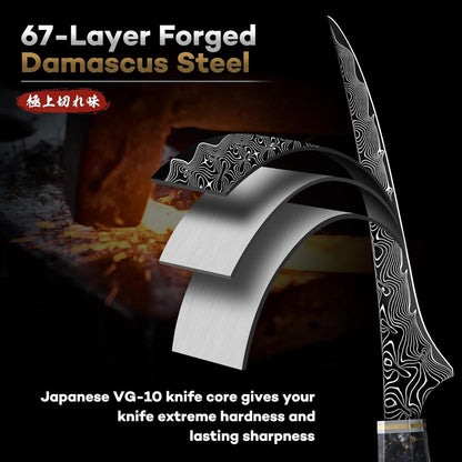 Huusk Damascus Fillet Knife 7 Inch, Japanese Ultra Sharp Boning Knife | Flexible Filet Knives with Resin Handle for Meat Poultry Chicken Cutting, Gifts for Men Women