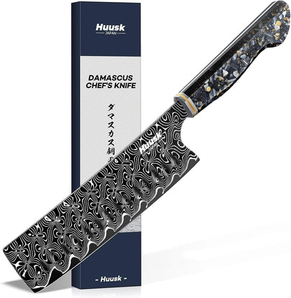 Huusk Damascus Fillet Knife 7 Inch, Japanese Ultra Sharp Boning Knife | Flexible Filet Knives with Resin Handle for Meat Poultry Chicken Cutting, Gifts for Men Women