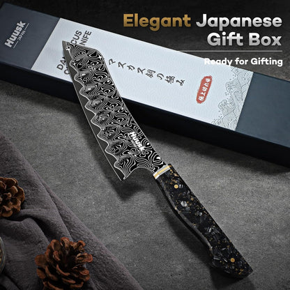 Huusk Damascus Fillet Knife 7 Inch, Japanese Ultra Sharp Boning Knife | Flexible Filet Knives with Resin Handle for Meat Poultry Chicken Cutting, Gifts for Men Women
