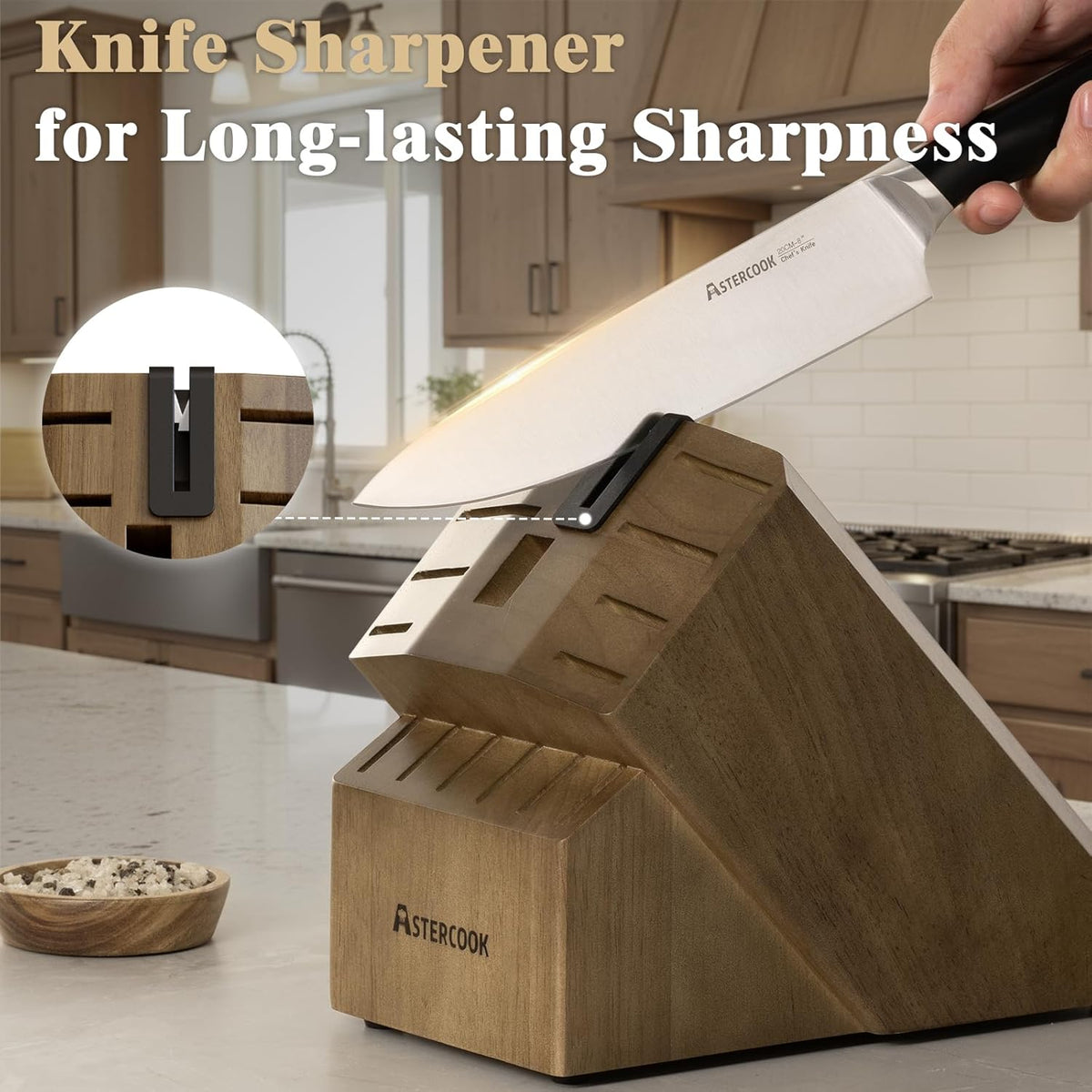 Knife Set, Kitchen Knives Set with Block and Sharpener Full Tang 17 Pcs German Stainless Steel Knives Sharp Blade Dishwasher Safe Premium Knife Set, Black Father Day Gifts for Men