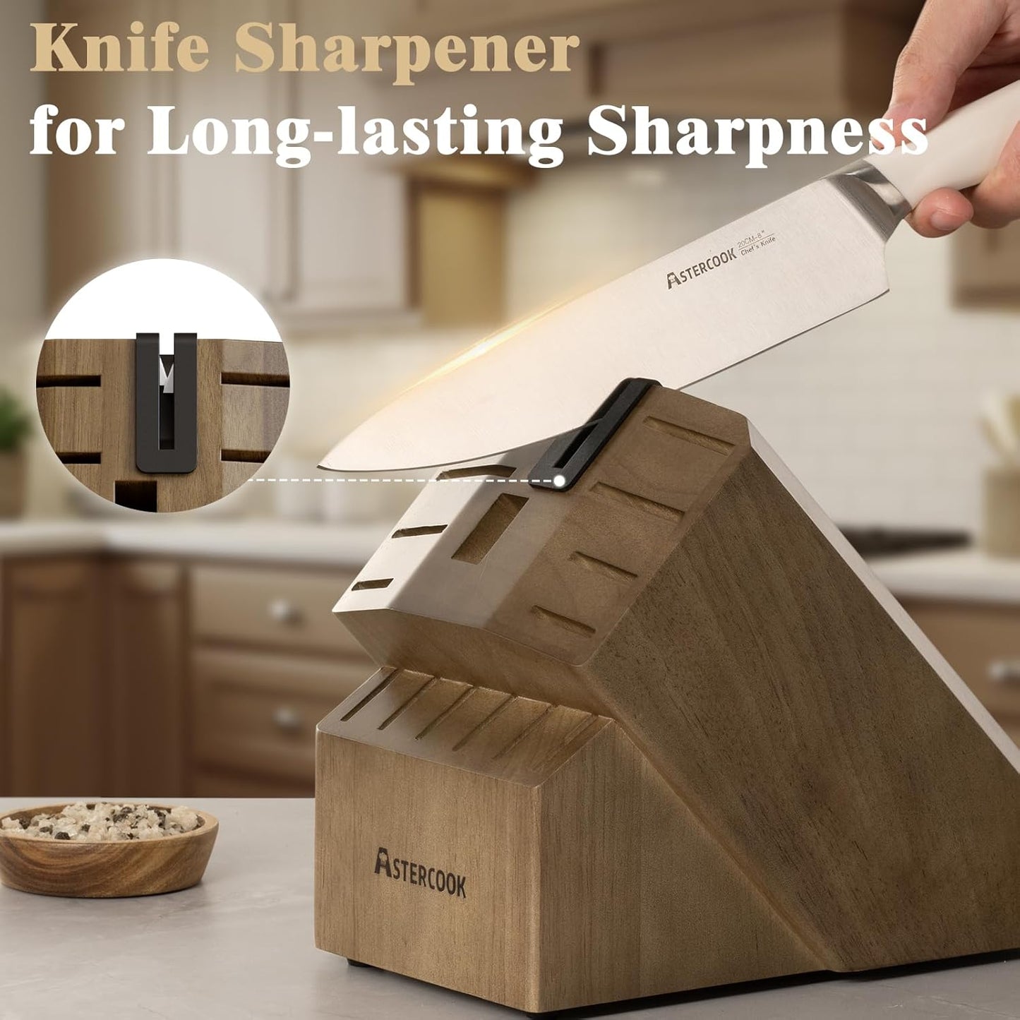 Knife Set, Kitchen Knives Set with Block and Sharpener Full Tang 17 Pcs German Stainless Steel Knives Sharp Blade Dishwasher Safe Premium Knife Set, Black Father Day Gifts for Men