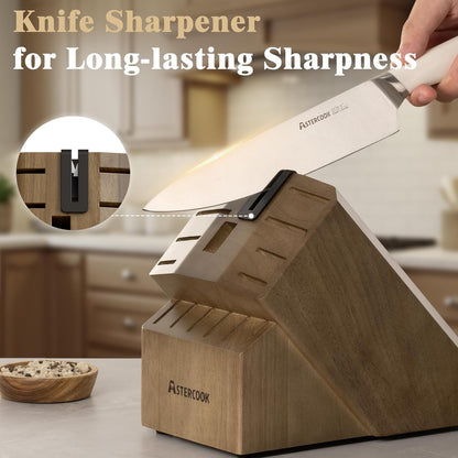 Knife Set, Kitchen Knives Set with Block and Sharpener Full Tang 17 Pcs German Stainless Steel Knives Sharp Blade Dishwasher Safe Premium Knife Set, Black Father Day Gifts for Men