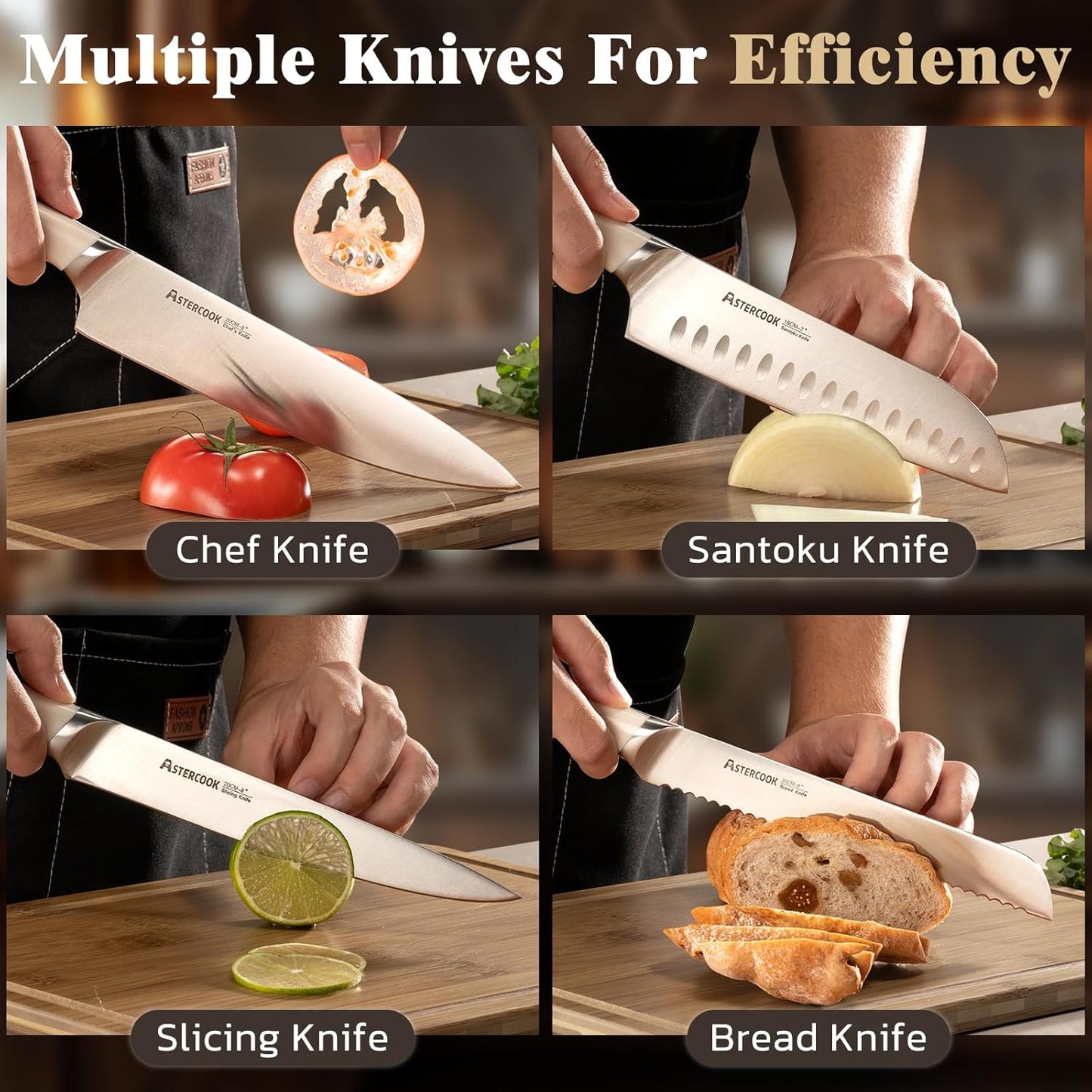 Knife Set, Kitchen Knives Set with Block and Sharpener Full Tang 17 Pcs German Stainless Steel Knives Sharp Blade Dishwasher Safe Premium Knife Set, Black Father Day Gifts for Men