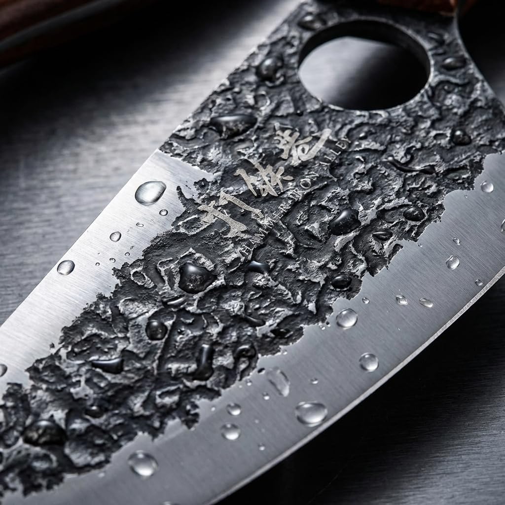3PCS Butcher Knife Set, 7" Butcher Meat Cleaver, 7" Serbian Chef Knife and 6.5" Viking Knife, Hand Forged Kitchen Knife Set with Plastic Handle, Geat for Home, Camping, BBQ (Unique Finger Hole Design)