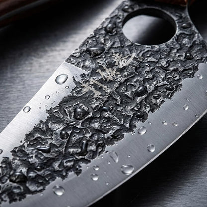 3PCS Butcher Knife Set, 7" Butcher Meat Cleaver, 7" Serbian Chef Knife and 6.5" Viking Knife, Hand Forged Kitchen Knife Set with Plastic Handle, Geat for Home, Camping, BBQ (Unique Finger Hole Design)