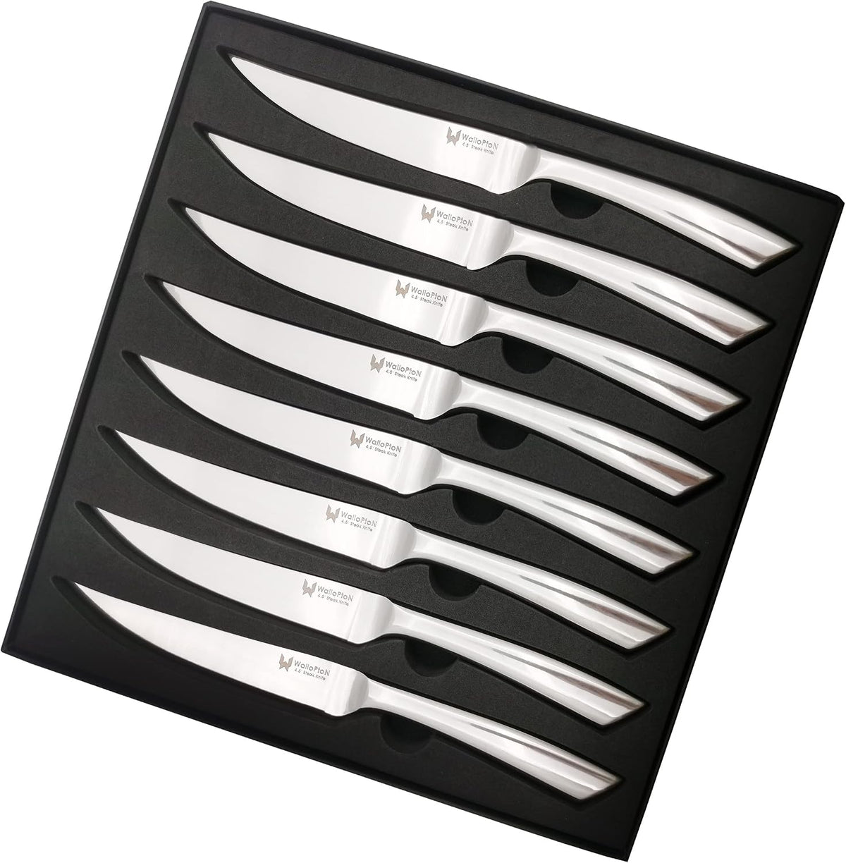 Steak Knives Set of 8 - High Carbon Stainless Steel, Dishwasher Safe - Polished Blade & Handle, Straight Edge - 4.5'' Kitchen Dinner Table Knife Set Non Serrated