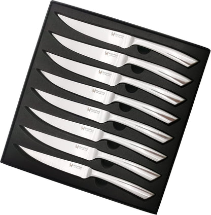 Steak Knives Set of 8 - High Carbon Stainless Steel, Dishwasher Safe - Polished Blade & Handle, Straight Edge - 4.5'' Kitchen Dinner Table Knife Set Non Serrated