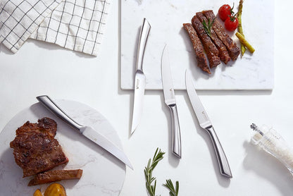Steak Knives Set of 8 - High Carbon Stainless Steel, Dishwasher Safe - Polished Blade & Handle, Straight Edge - 4.5'' Kitchen Dinner Table Knife Set Non Serrated