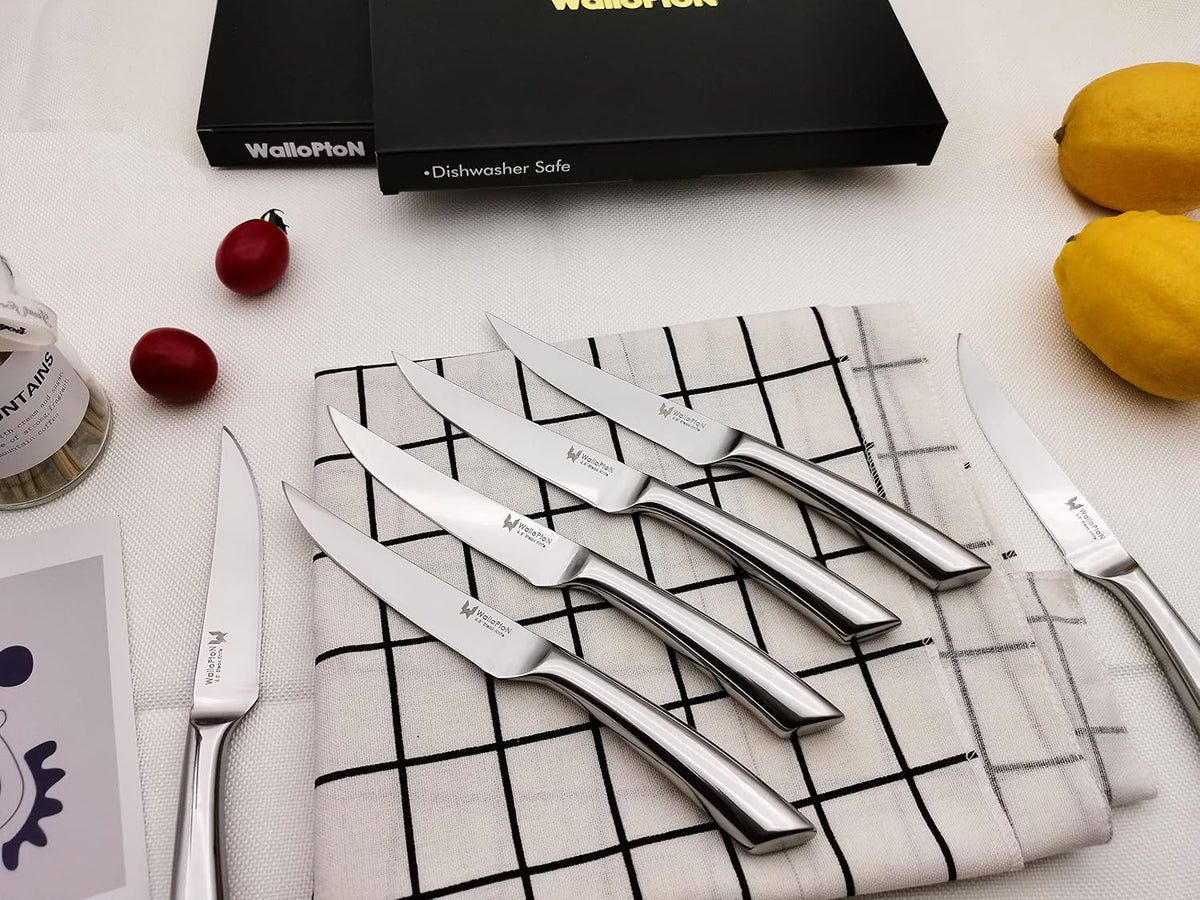 Steak Knives Set of 8 - High Carbon Stainless Steel, Dishwasher Safe - Polished Blade & Handle, Straight Edge - 4.5'' Kitchen Dinner Table Knife Set Non Serrated