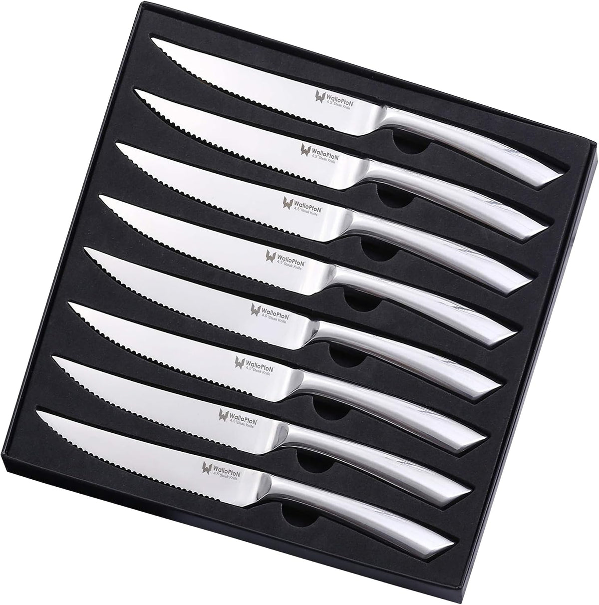 Steak Knives Set of 8 - High Carbon Stainless Steel, Dishwasher Safe - Polished Blade & Handle, Straight Edge - 4.5'' Kitchen Dinner Table Knife Set Non Serrated