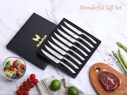 Steak Knives Set of 8 - High Carbon Stainless Steel, Dishwasher Safe - Polished Blade & Handle, Straight Edge - 4.5'' Kitchen Dinner Table Knife Set Non Serrated