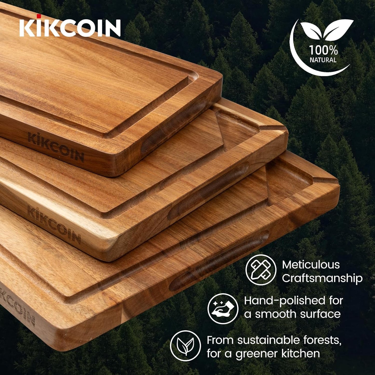 Acacia Wood Cutting Boards for Kitchen, 3 PCS Wooden Cutting Board Set with Holder, Chopping Board with Compartments and Juice Groove, Solid Charcuterie Boards Serving Tray Wood Butcher Block