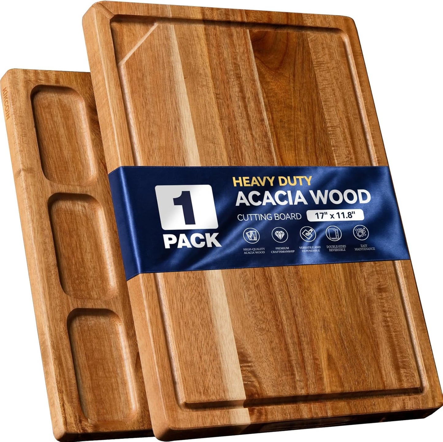 Acacia Wood Cutting Boards for Kitchen, 3 PCS Wooden Cutting Board Set with Holder, Chopping Board with Compartments and Juice Groove, Solid Charcuterie Boards Serving Tray Wood Butcher Block