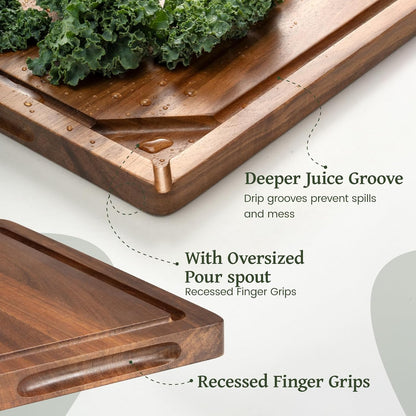 Acacia Wood Cutting Boards for Kitchen, 3 PCS Wooden Cutting Board Set with Holder, Chopping Board with Compartments and Juice Groove, Solid Charcuterie Boards Serving Tray Wood Butcher Block