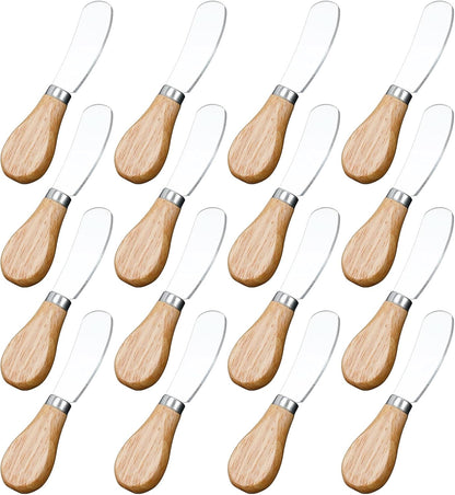 16Pieces Premium Cheese Spreader Durable Stainless Steel Cheese Butter Knife with Bamboo Handle Butter Spreader Cream Cheese Cake Condiment Knife Set