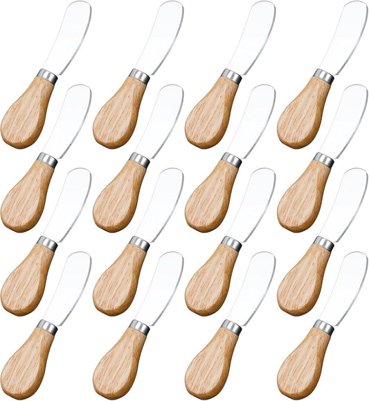 16Pieces Premium Cheese Spreader Durable Stainless Steel Cheese Butter Knife with Bamboo Handle Butter Spreader Cream Cheese Cake Condiment Knife Set