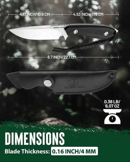 8.75 Inch Fixed Blade Knife with Leather Sheath | Full Tang Outdoor Camping Knife, G10 Handle for Bushcraft, Survival, Camping, Hiking