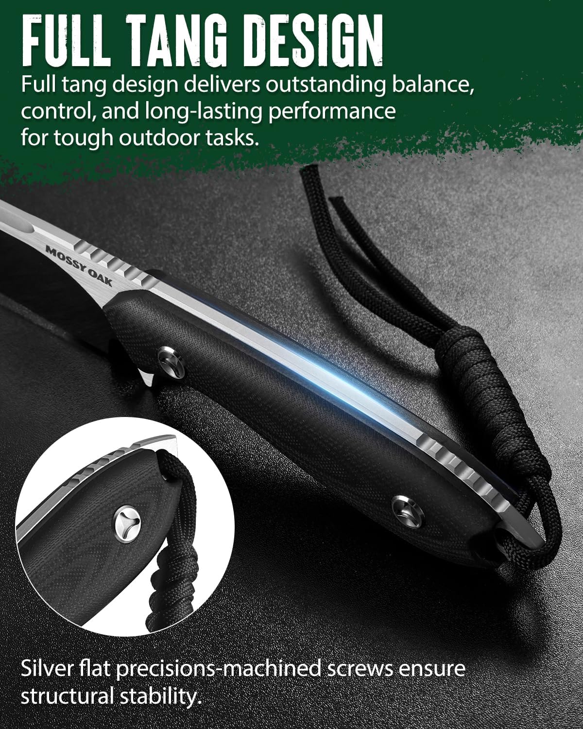 8.75 Inch Fixed Blade Knife with Leather Sheath | Full Tang Outdoor Camping Knife, G10 Handle for Bushcraft, Survival, Camping, Hiking