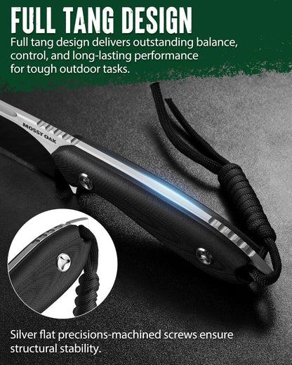 8.75 Inch Fixed Blade Knife with Leather Sheath | Full Tang Outdoor Camping Knife, G10 Handle for Bushcraft, Survival, Camping, Hiking