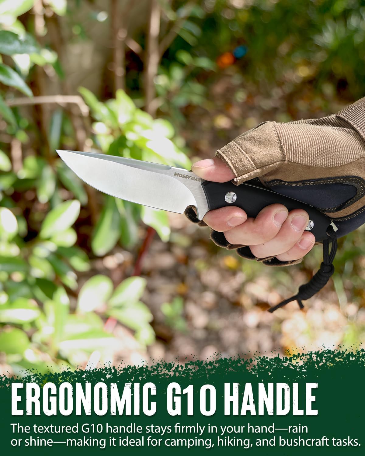 8.75 Inch Fixed Blade Knife with Leather Sheath | Full Tang Outdoor Camping Knife, G10 Handle for Bushcraft, Survival, Camping, Hiking