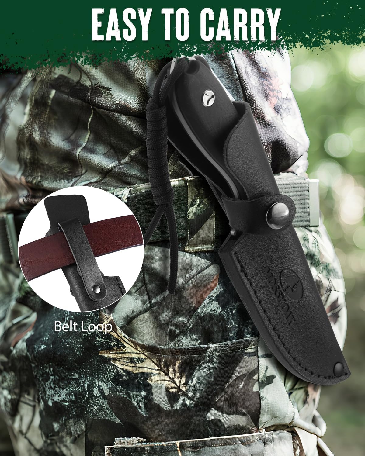 8.75 Inch Fixed Blade Knife with Leather Sheath | Full Tang Outdoor Camping Knife, G10 Handle for Bushcraft, Survival, Camping, Hiking