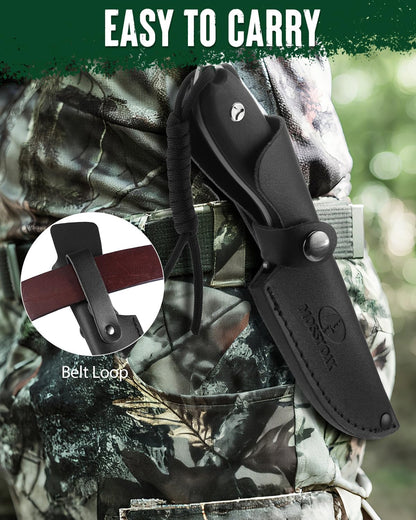 8.75 Inch Fixed Blade Knife with Leather Sheath | Full Tang Outdoor Camping Knife, G10 Handle for Bushcraft, Survival, Camping, Hiking