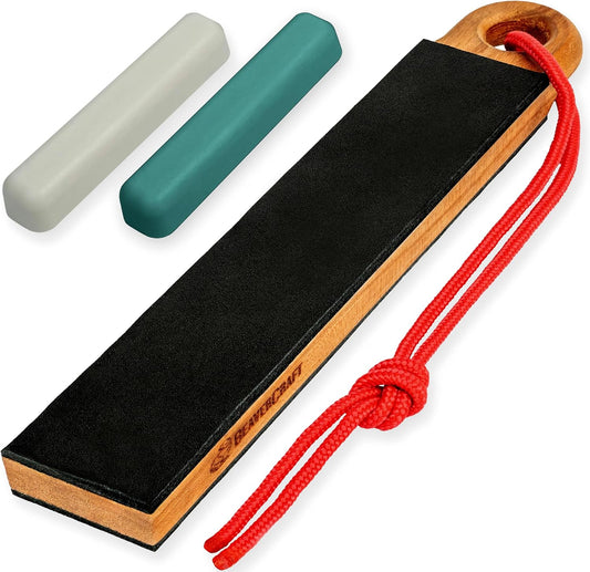 Leather Strop for Knife Sharpening LS9P02 - Stropping Kit with Polishing Compound - Leather Knife Sharpener - Honing Strop Block 2-sided