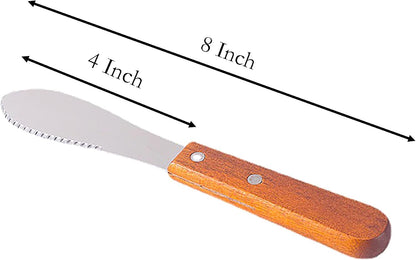 Cheese Spreaders with Wooden Handle, 2 Pcs 8 Inch Stainless Steel Butter Knife for Cheese, Cake, Cream and Bread (2)