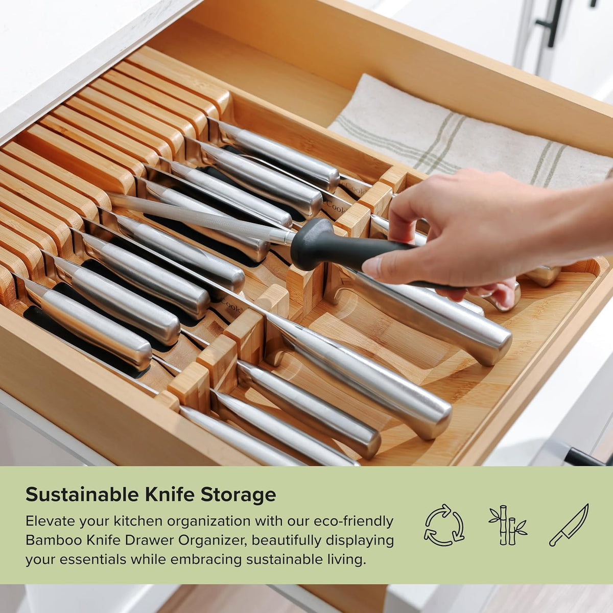 17-Slot Knife Block Drawer Organizer, Bamboo
