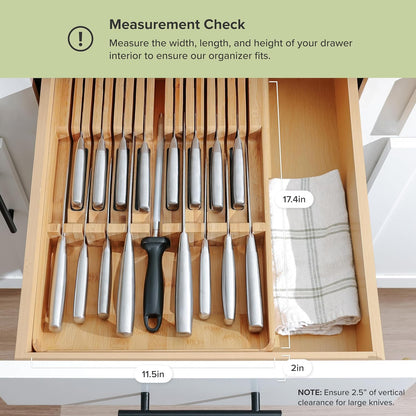 17-Slot Knife Block Drawer Organizer, Bamboo