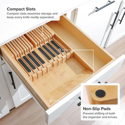 17-Slot Knife Block Drawer Organizer, Bamboo