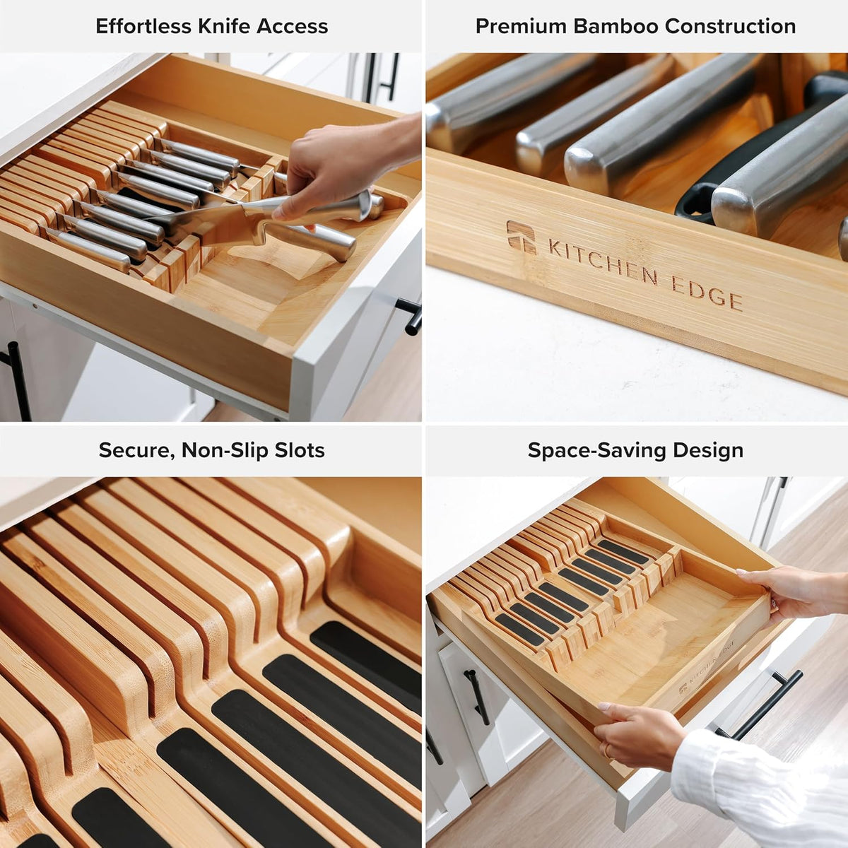 17-Slot Knife Block Drawer Organizer, Bamboo