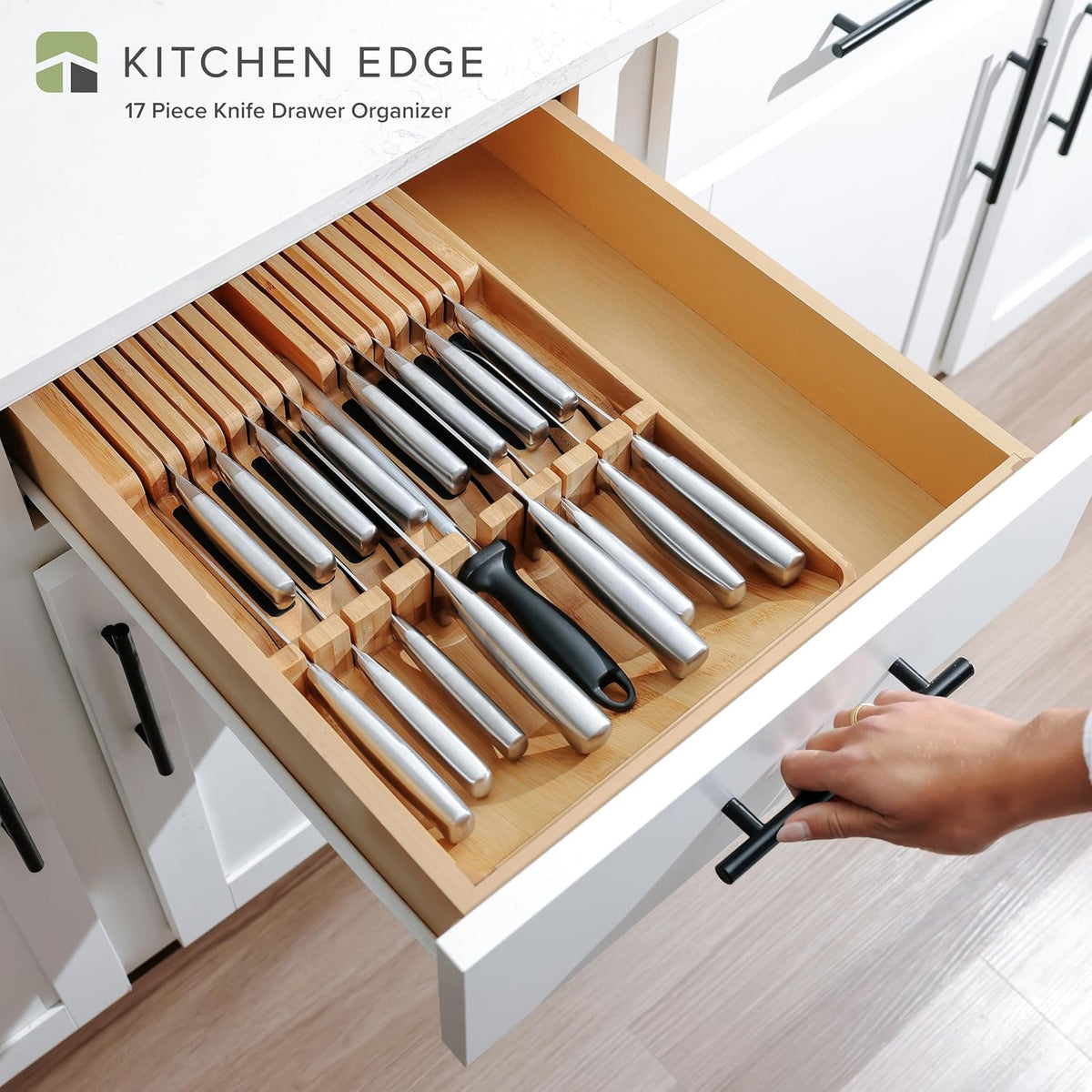 17-Slot Knife Block Drawer Organizer, Bamboo