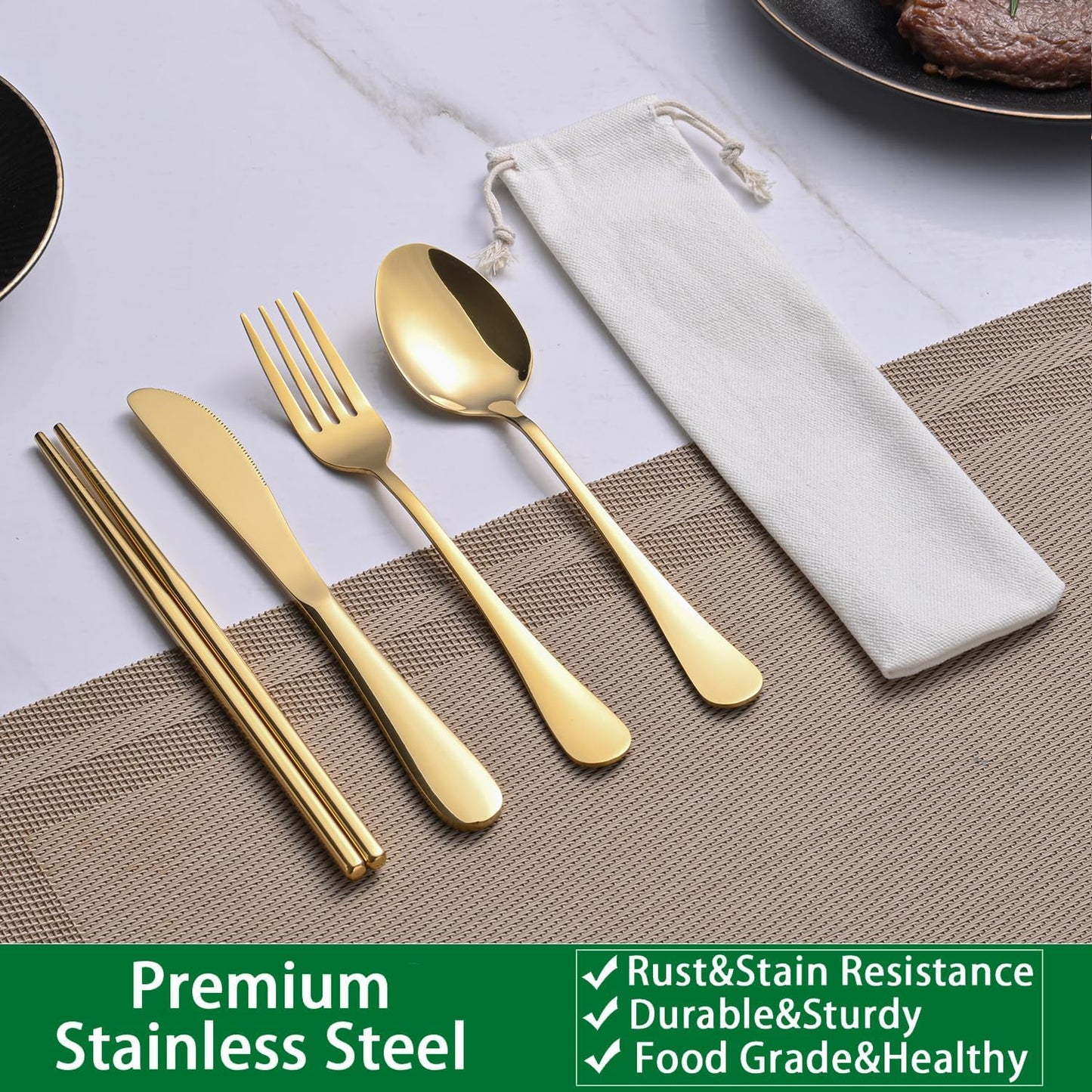 Rainbow Working Lunch Silveware Set,Reusable Travel Utensils Set With Case Includes Stainless Steel Chopsticks Knife Spoon And Fork,Camping Picnic Essentials
