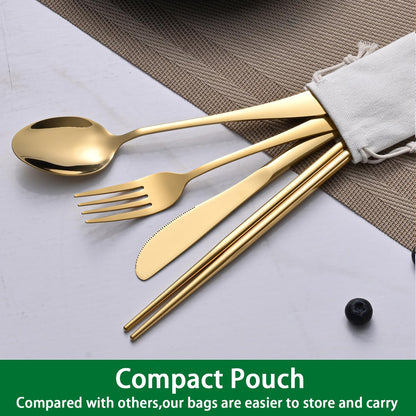 Rainbow Working Lunch Silveware Set,Reusable Travel Utensils Set With Case Includes Stainless Steel Chopsticks Knife Spoon And Fork,Camping Picnic Essentials