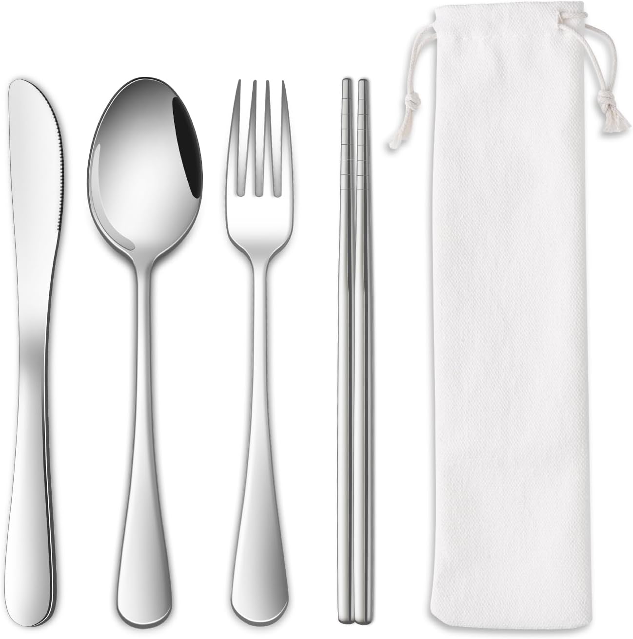 Rainbow Working Lunch Silveware Set,Reusable Travel Utensils Set With Case Includes Stainless Steel Chopsticks Knife Spoon And Fork,Camping Picnic Essentials