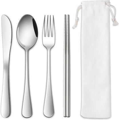 Rainbow Working Lunch Silveware Set,Reusable Travel Utensils Set With Case Includes Stainless Steel Chopsticks Knife Spoon And Fork,Camping Picnic Essentials