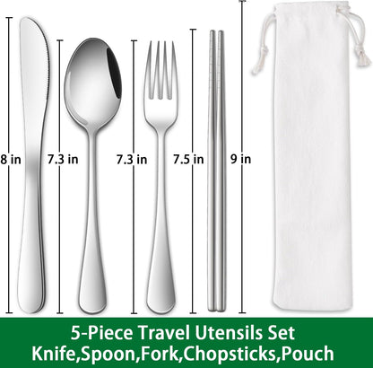 Rainbow Working Lunch Silveware Set,Reusable Travel Utensils Set With Case Includes Stainless Steel Chopsticks Knife Spoon And Fork,Camping Picnic Essentials