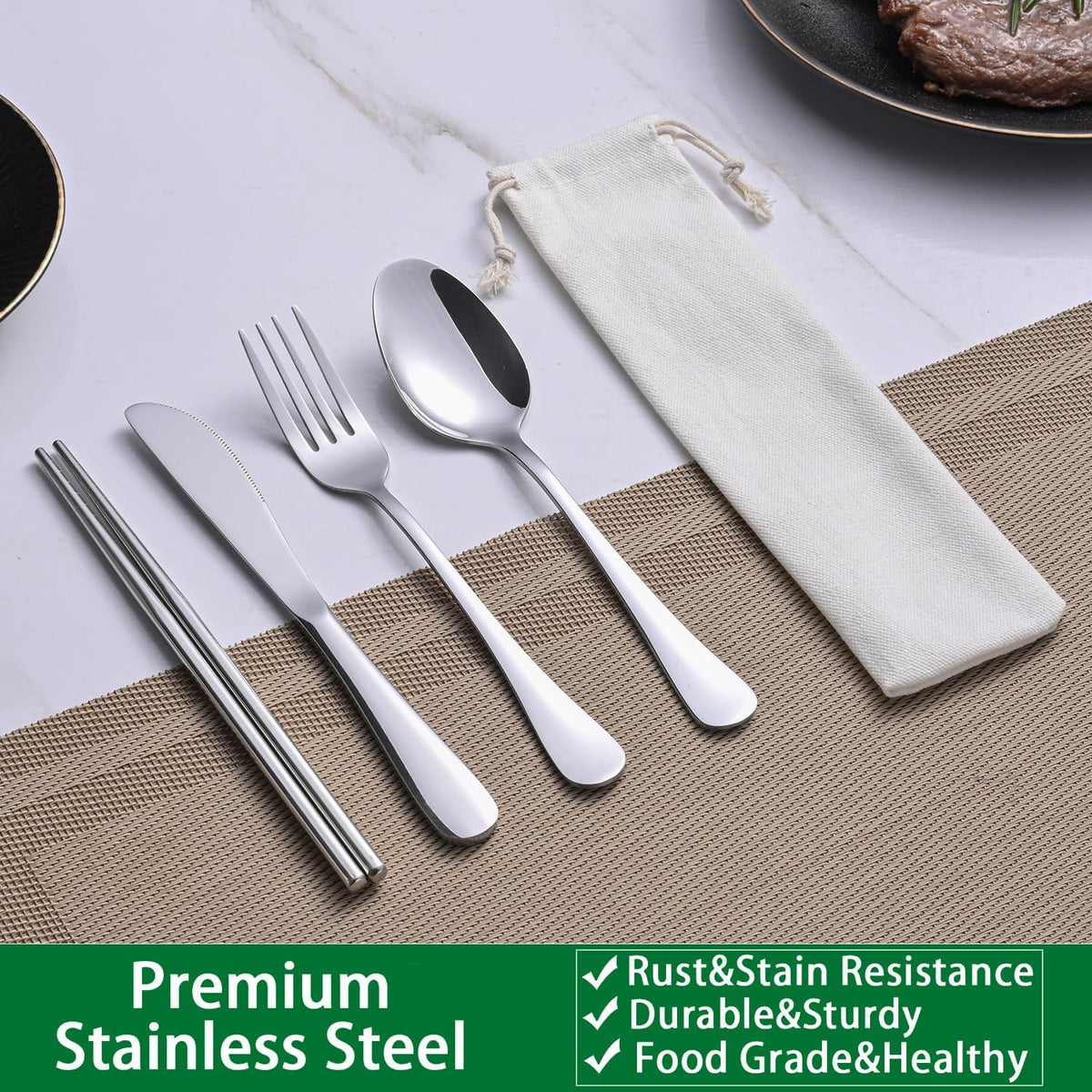 Rainbow Working Lunch Silveware Set,Reusable Travel Utensils Set With Case Includes Stainless Steel Chopsticks Knife Spoon And Fork,Camping Picnic Essentials