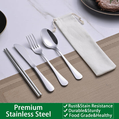 Rainbow Working Lunch Silveware Set,Reusable Travel Utensils Set With Case Includes Stainless Steel Chopsticks Knife Spoon And Fork,Camping Picnic Essentials