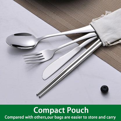 Rainbow Working Lunch Silveware Set,Reusable Travel Utensils Set With Case Includes Stainless Steel Chopsticks Knife Spoon And Fork,Camping Picnic Essentials