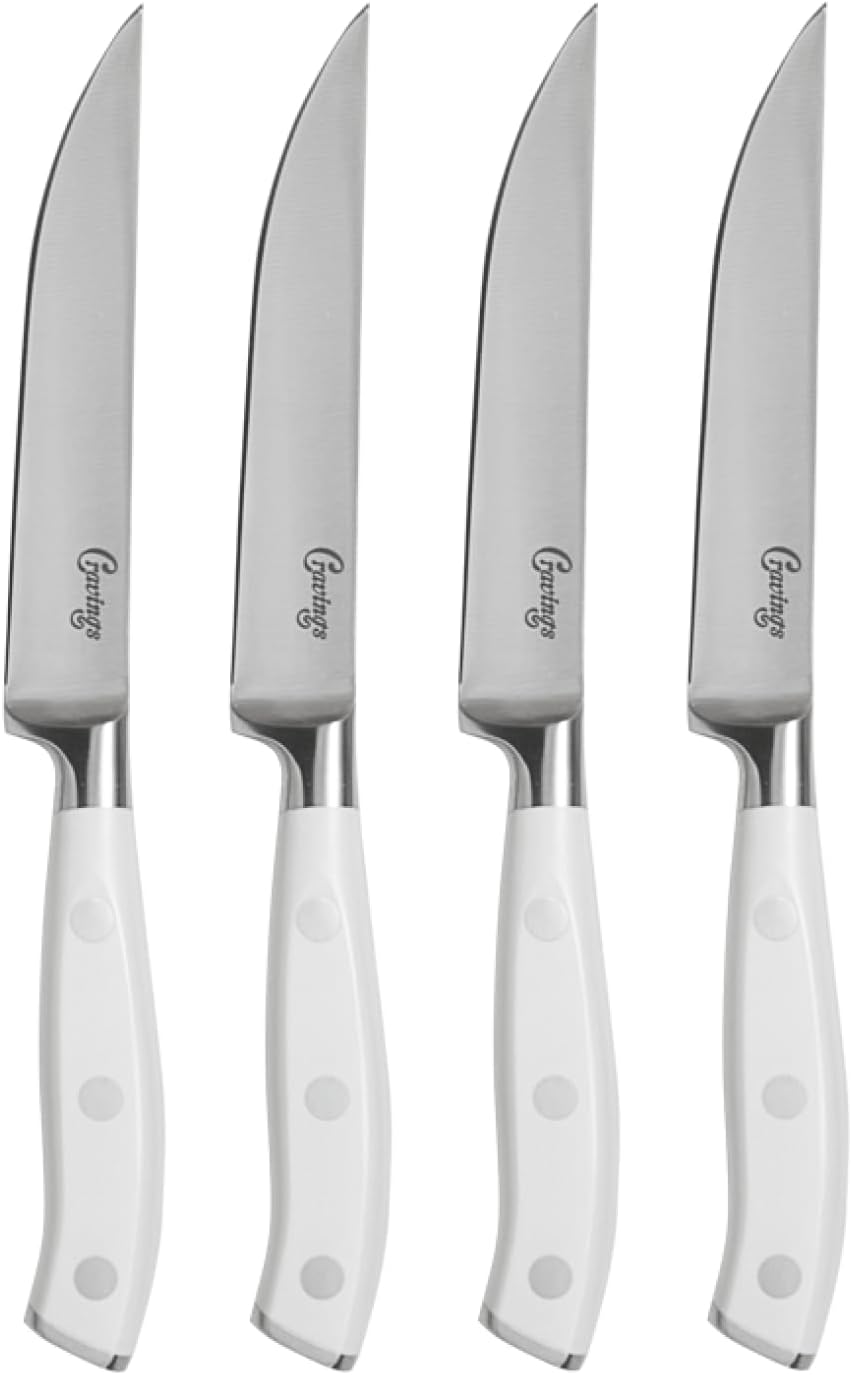 4-Piece Steak Knife Set, Forged Stainless Steel | Small Kitchen Knife Set, Sharp Dining Knives with Ergonomic Handles for Effortless Meat Cutting, Everyday Meals & Dinner